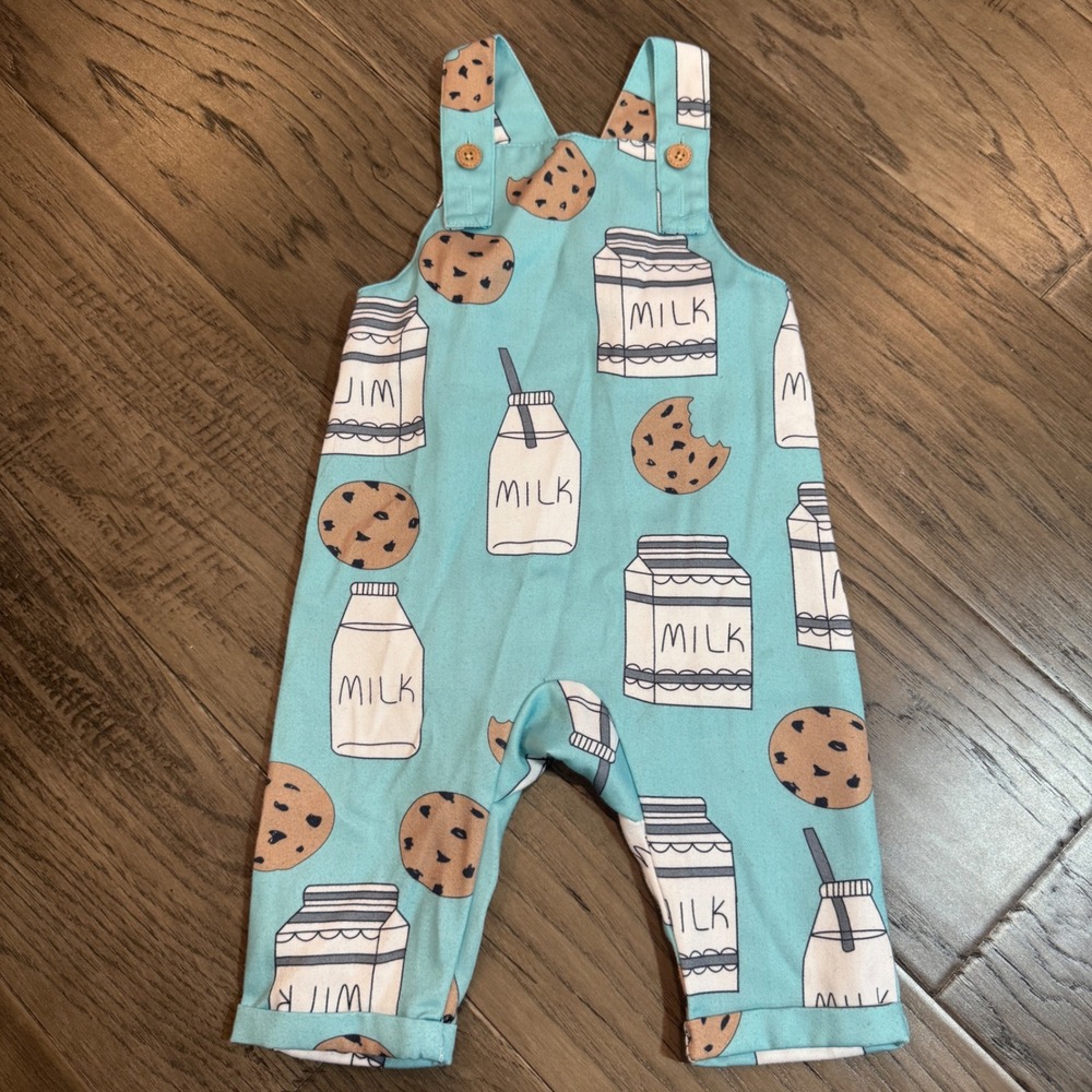 PatPat Baby Milk & Cookies Print Overalls Romper‎ Jumpsuit 3-6 Months Cute